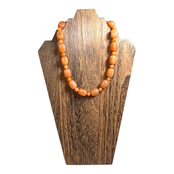 Sterling Silver Clasped Orange Aventurine Gemstone Beaded Necklace Handmade 17" - Picture 2 of 7